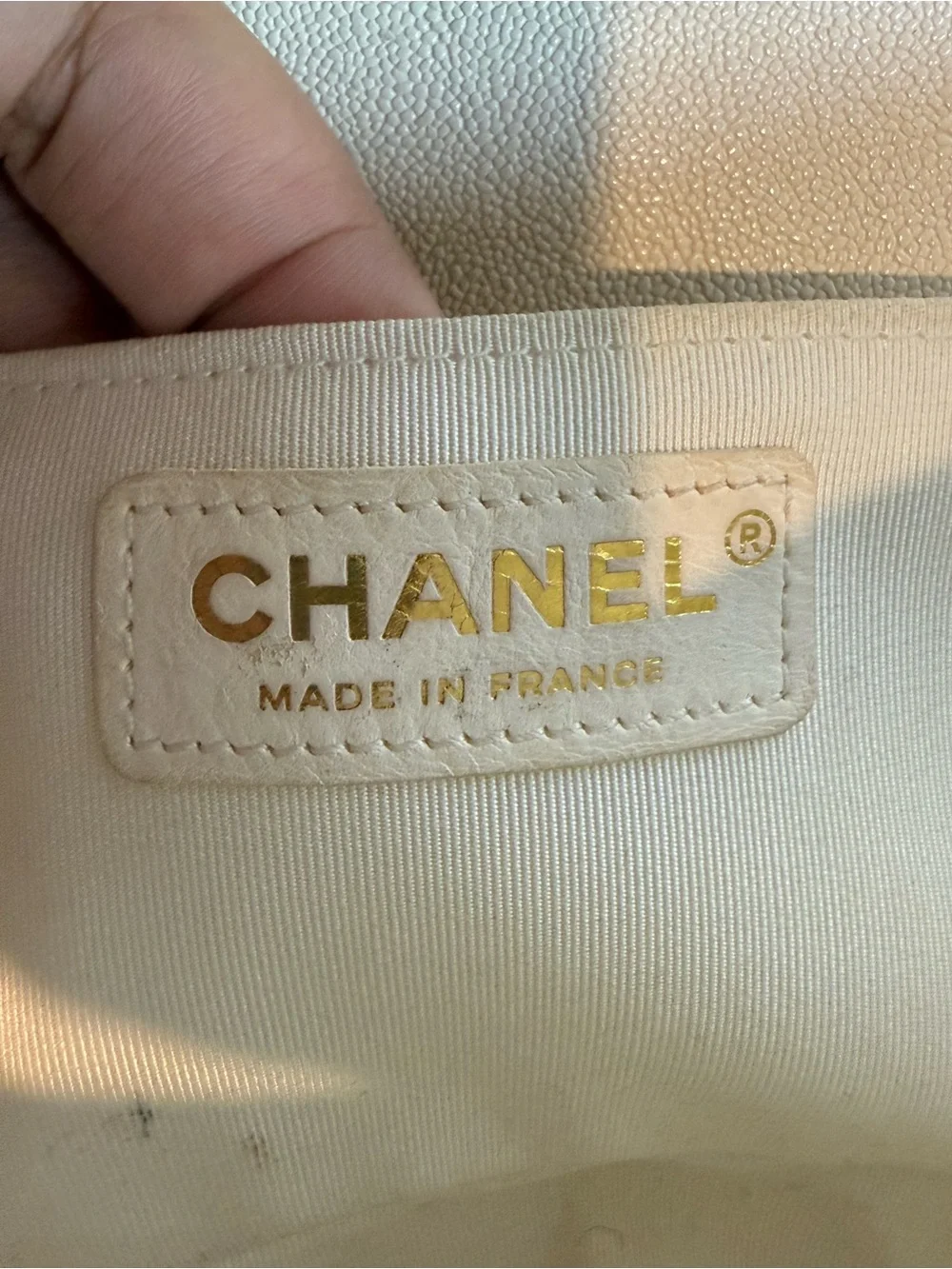 CHANEL MEDIUM cream Chevron Quilted Boy Crossbody with Gold Hardware in Caviar
